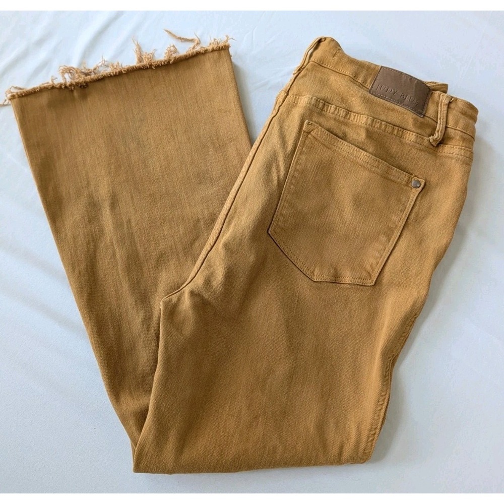 Judy Blue Flare Jeans Womens 15/32 Caramel Raw Hem High Rise Stretch
